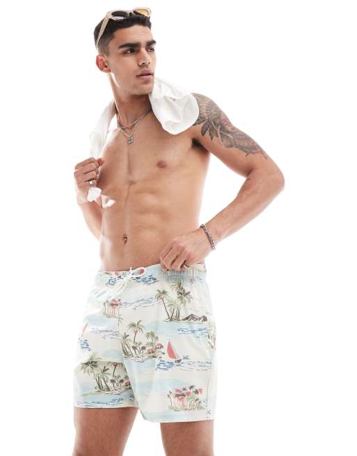 Hollister Short de bain 5 pouces a imprime plage Beige ASOS