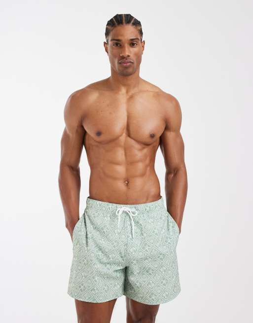 Hollister - Short de bain à motif mosaïque - Vert