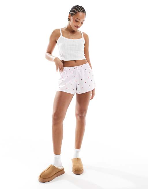 Hollister - Short de pyjama large à taille basse style caleçon en flanelle avec taille à logo et carreaux vichy - Rouge