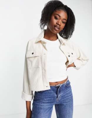 Hollister short drop jacket in beige cord