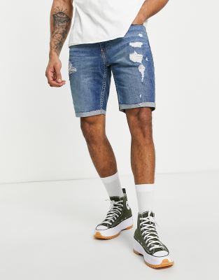 Hollister distressed denim shorts in mid wash - ASOS Price Checker