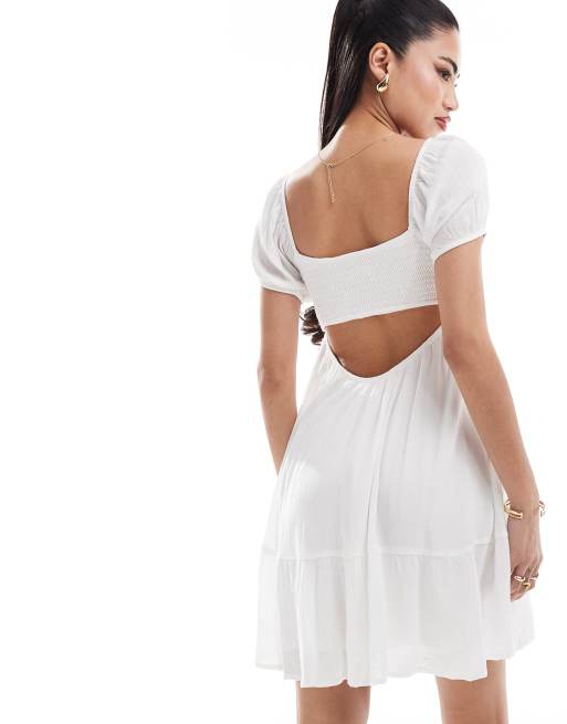 Hollister short sleeve babydoll mini dress in white, 2 of 4