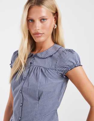 Hollister Short Sleeve Babydoll Shirt In Blue