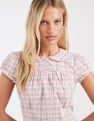 Hollister Short Sleeve Babydoll Shirt In Brown