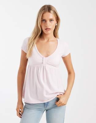 Hollister short sleeve babydoll top in baby pink | ASOS
