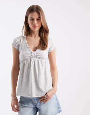 Hollister short sleeve babydoll top in grey