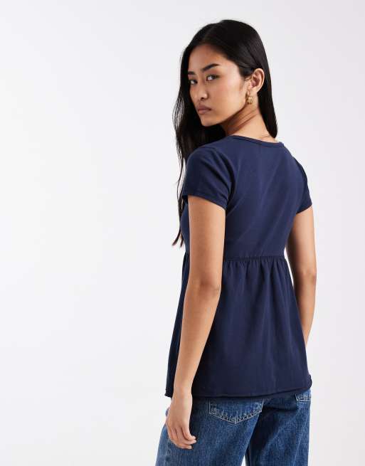 Hollister short sleeve babydoll top in navy, 4 of 4