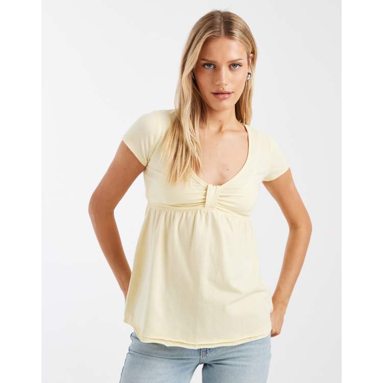 Hollister short sleeve babydoll top in yellow | ASOS