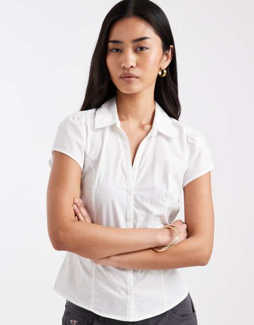 Hollister short sleeve bow belt shirt in white
