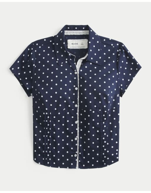Hollister Short-sleeve button front shirt in navy blue dot, 1 of 4