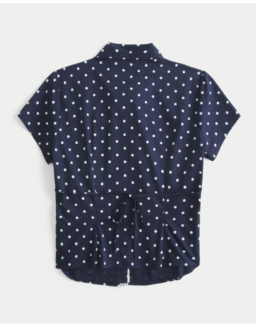 Hollister Short-sleeve button front shirt in navy blue dot, 2 of 4