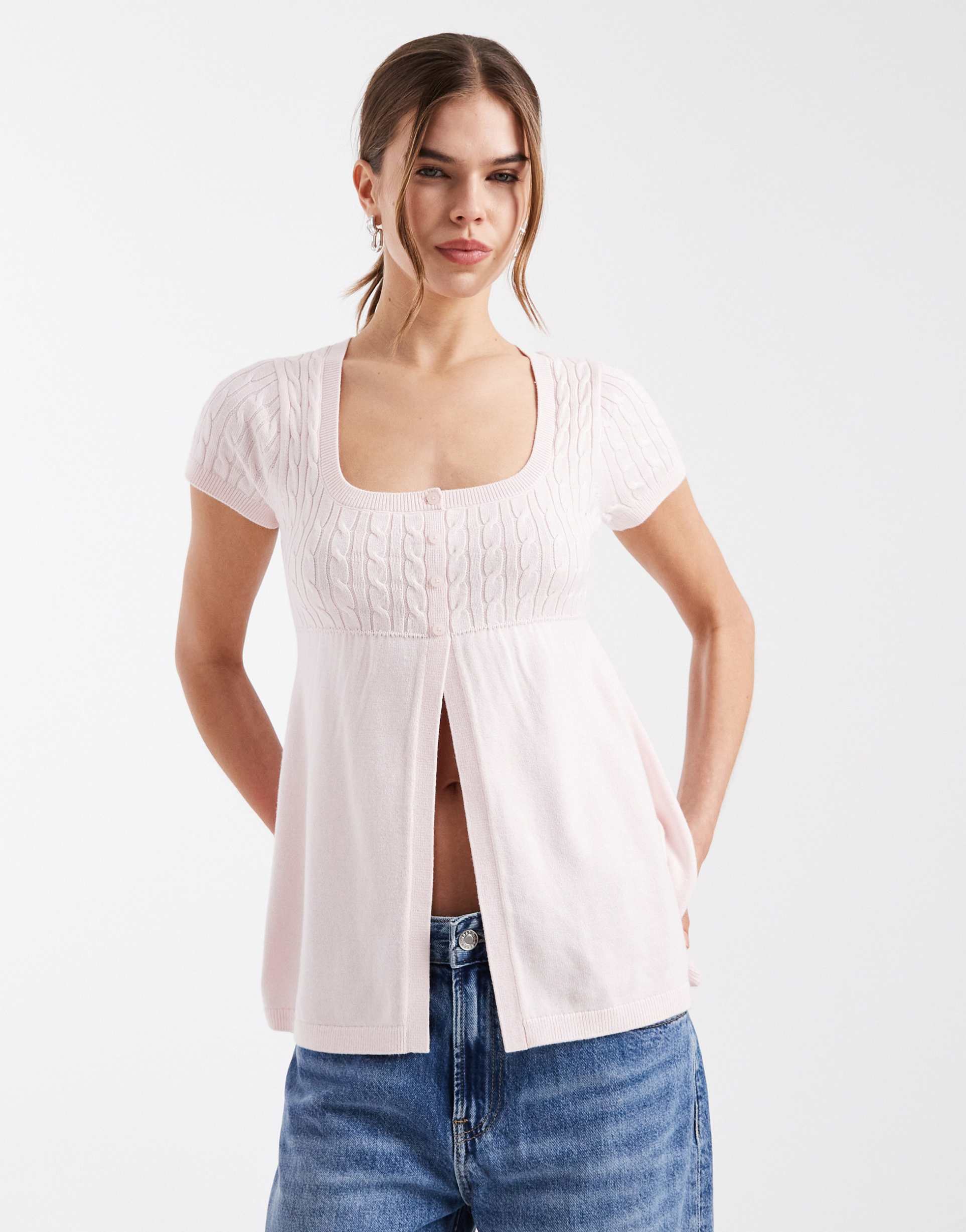 hollister short sleeve corset babydoll top in pink