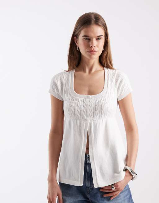 Hollister short sleeve corset babydoll top in white