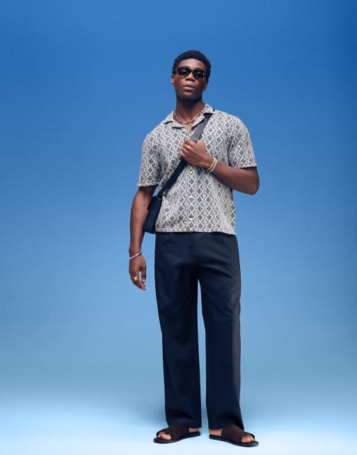 Hollister short sleeve crochet contrast cross shirt in black mix