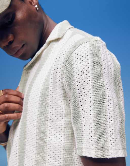 Hollister short sleeve crochet contrast stripe chevron shirt in