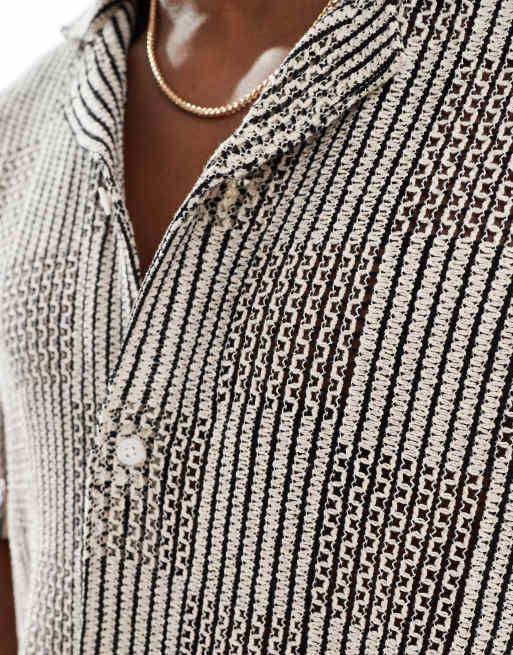 T-shirt Manches Longues Façon Crochet Pause Café T50 Noir Avec Perles Blanches - Neuf étiqueté