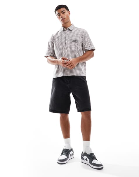 Hollister short sleeve embroidered shirt in grey check - view 1