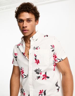 Hollister short sleeve floral print shirt in white