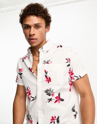 Hollister short sleeve floral print shirt in white | ASOS