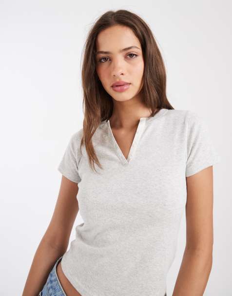 Hollister short sleeve henley T-shirt in gray - view 1