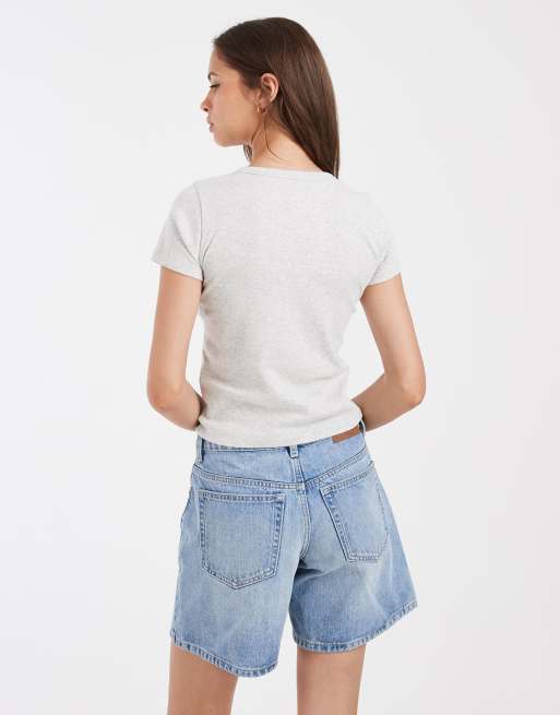 Hollister short sleeve henley T-shirt in gray, 3 of 4