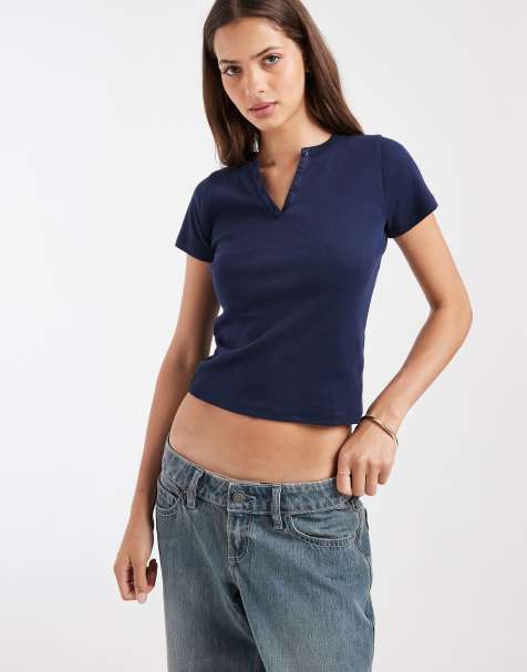 Hollister short sleeve henley t-shirt in navy