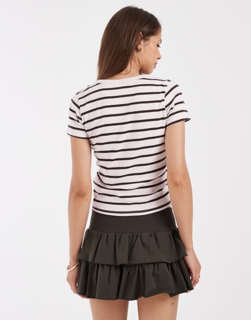 Hollister short sleeve henley t-shirt in pink stripe, 3 of 4