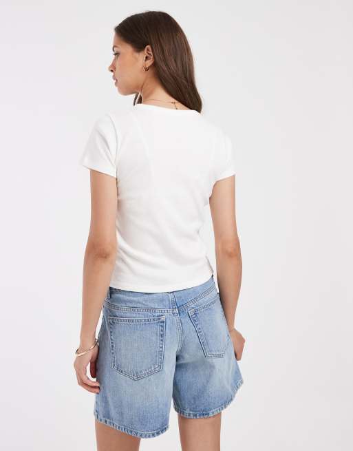 Hollister short sleeve henley t-shirt in white, 4 of 4