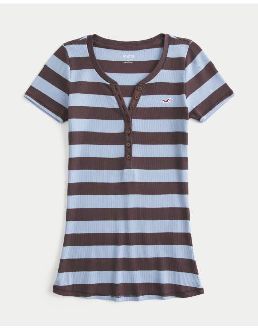 Hollister Short-sleeve icon henley in brown stripe, 4 of 4