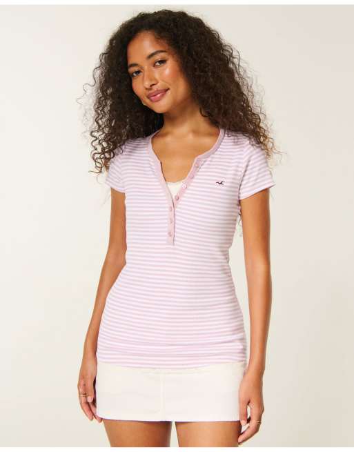 Hollister Short-sleeve icon henley in light pink stripe
