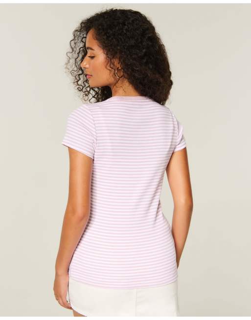 Hollister Short-sleeve icon henley in light pink stripe, 2 of 3