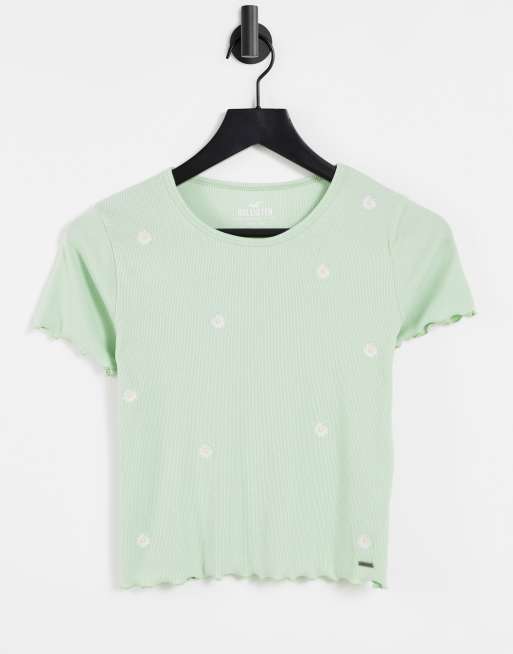 Hollister Womens T Shirt Top Crew Neck Short Sleeves Logo Green