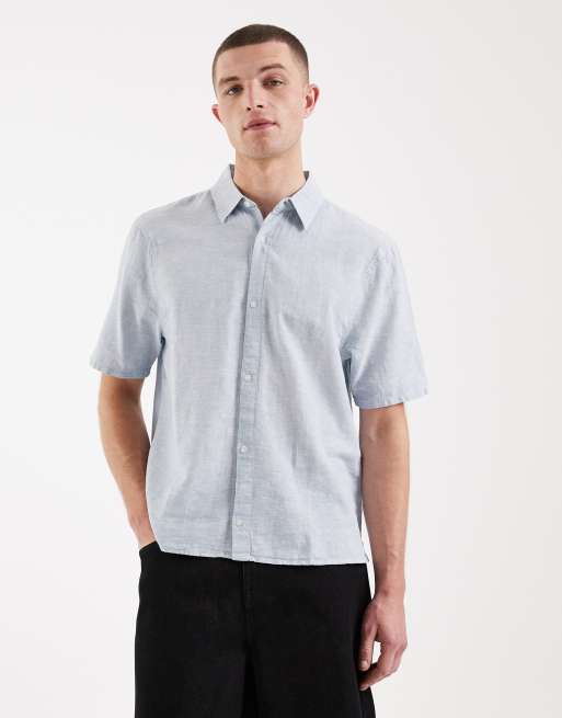 Hollister short sleeve linen blend shirt in blue
