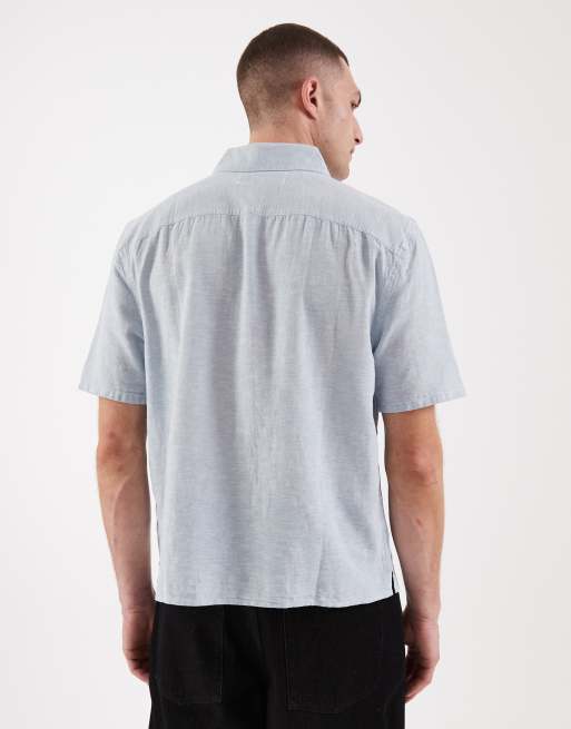 Hollister short sleeve linen blend shirt in blue, 3 of 5