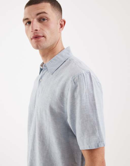 Hollister short sleeve linen blend shirt in blue, 4 of 5