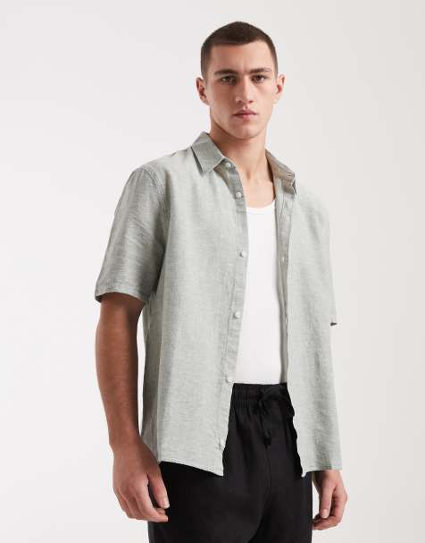 Hollister short sleeve linen blend shirt in green