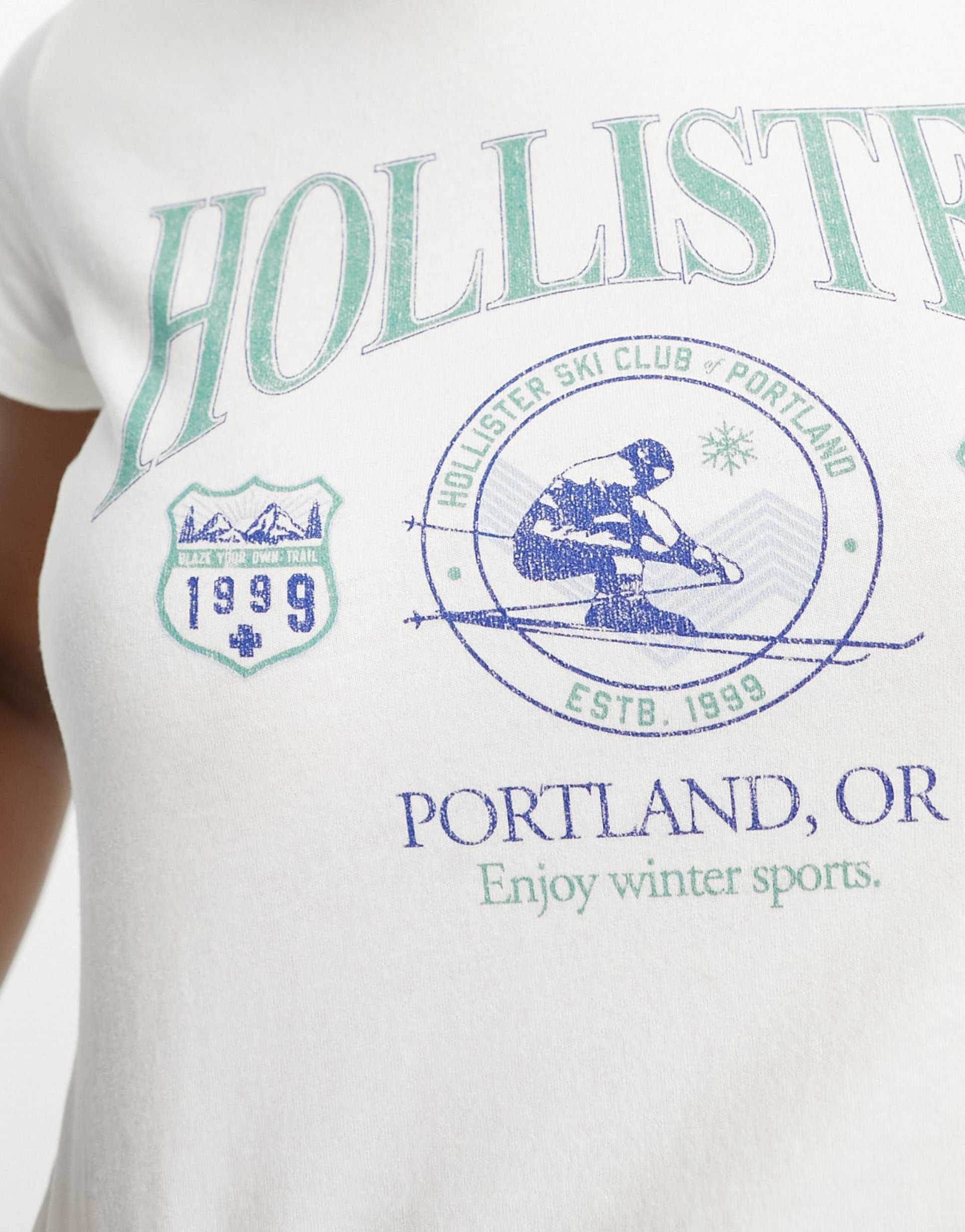 Hollister short sleeve logo crop top in white view 3