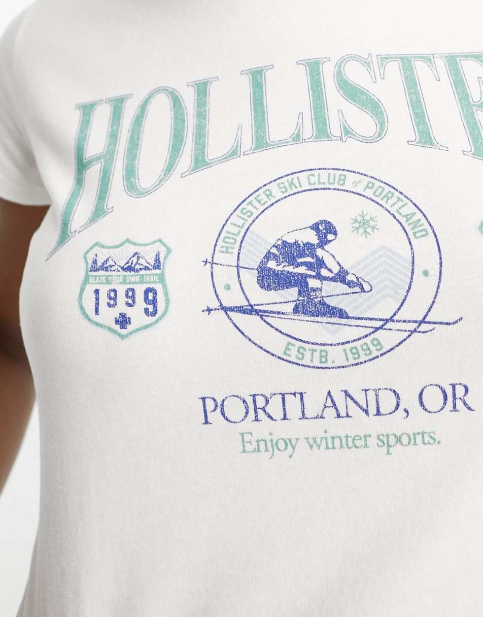 Hollister short sleeve logo crop top in white 0