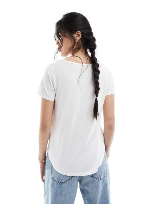 Hollister short sleeve logo v-neck t-shirt in white, 3 of 4