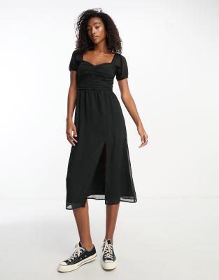 Hollister short sleeve midi dress in black with side slit ASOS