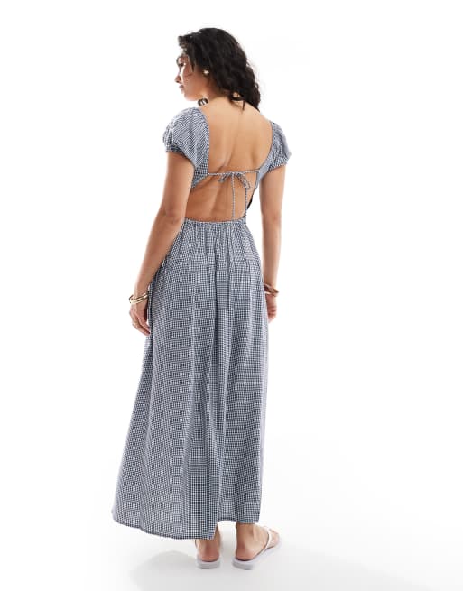 midi linen dress blue stripe Seabreeze Stroll 100% Cotton Sleeveless Empire Waist Stripe Midi Dress main image 1