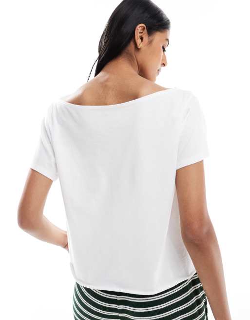 Hollister short sleeve off shoulder relaxed t-shirt in white