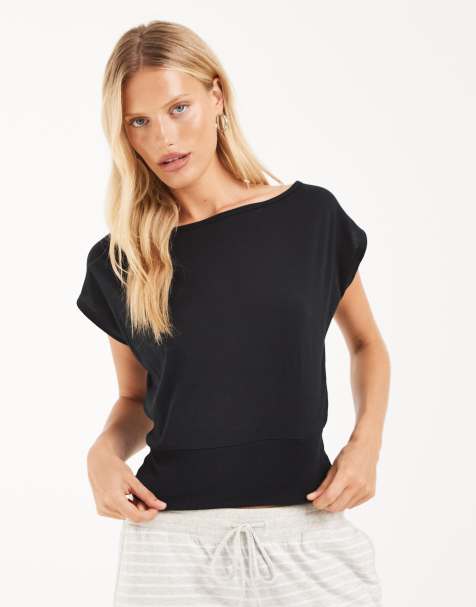 Hollister short sleeve off shoulder top in black - view 1