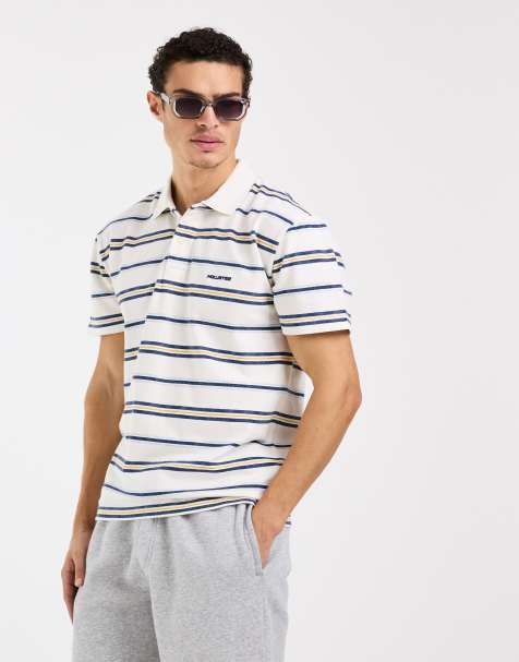 Hollister short sleeve polo in white and blue stripe