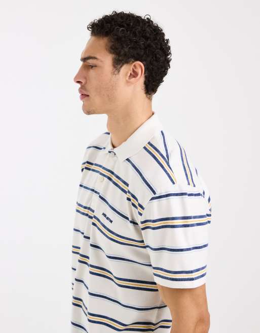 Hollister short sleeve polo in white and blue stripe, 4 of 5