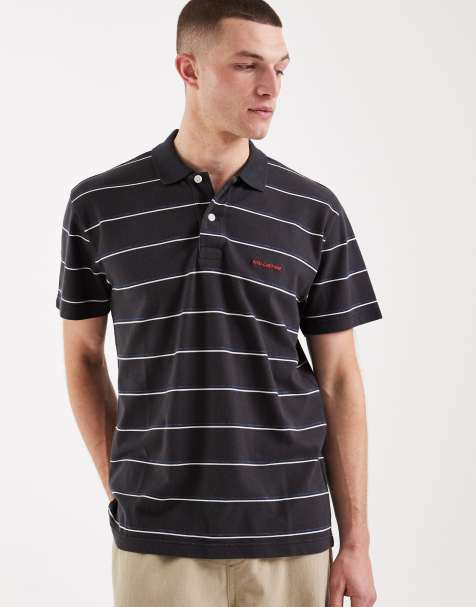 Hollister short sleeve polo shirt in black and navy stripes - view 1
