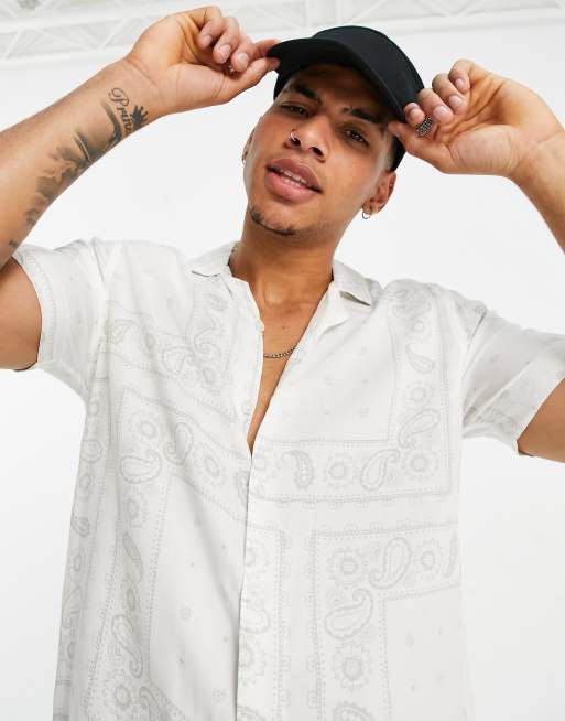 Hollister short sleeve rayon bandana print shirt in white