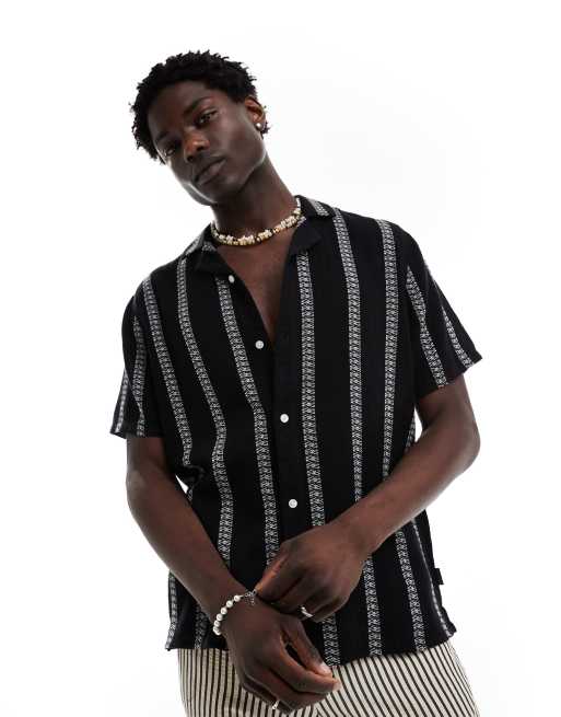Hollister short sleeve revere collar stripe shirt boxy fit in black just cavalli black graphic jacket ClassicfuncenterShops