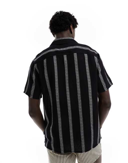 Hollister short sleeve revere collar stripe shirt boxy fit in black ASOS