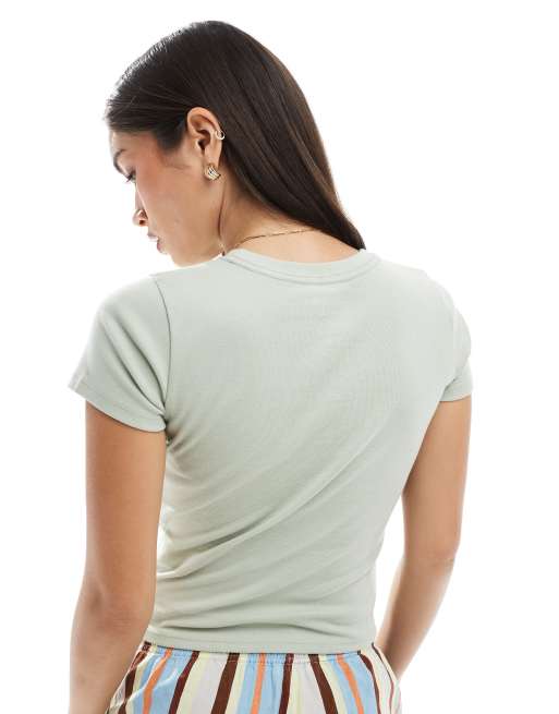 Hollister short sleeve ribbed T-shirt in green, 4 of 4